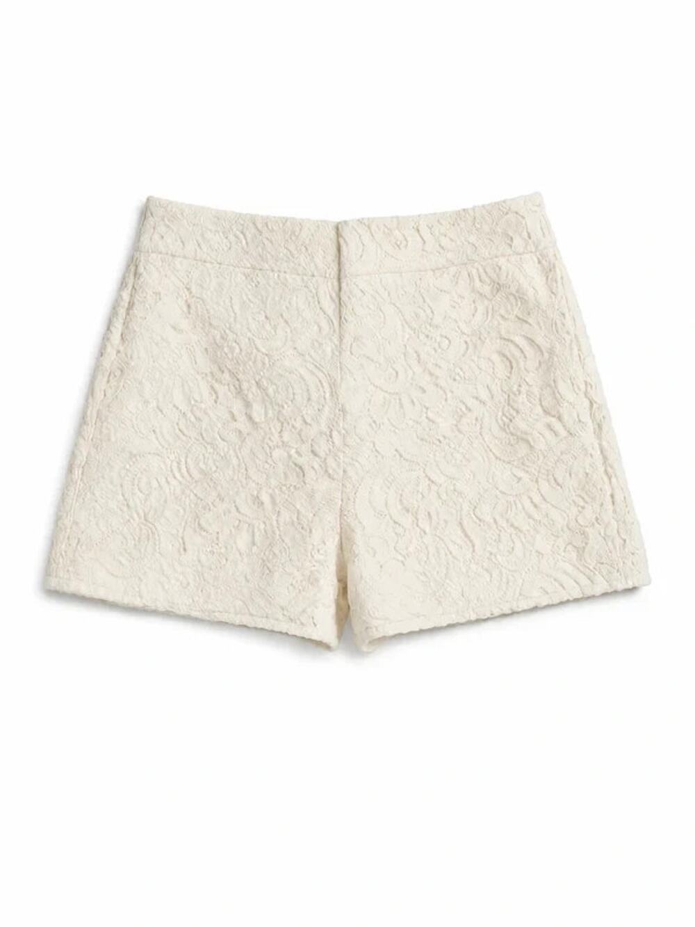 Express Women's Ivory Lace Shorts High Rise Textured Dressy Lined